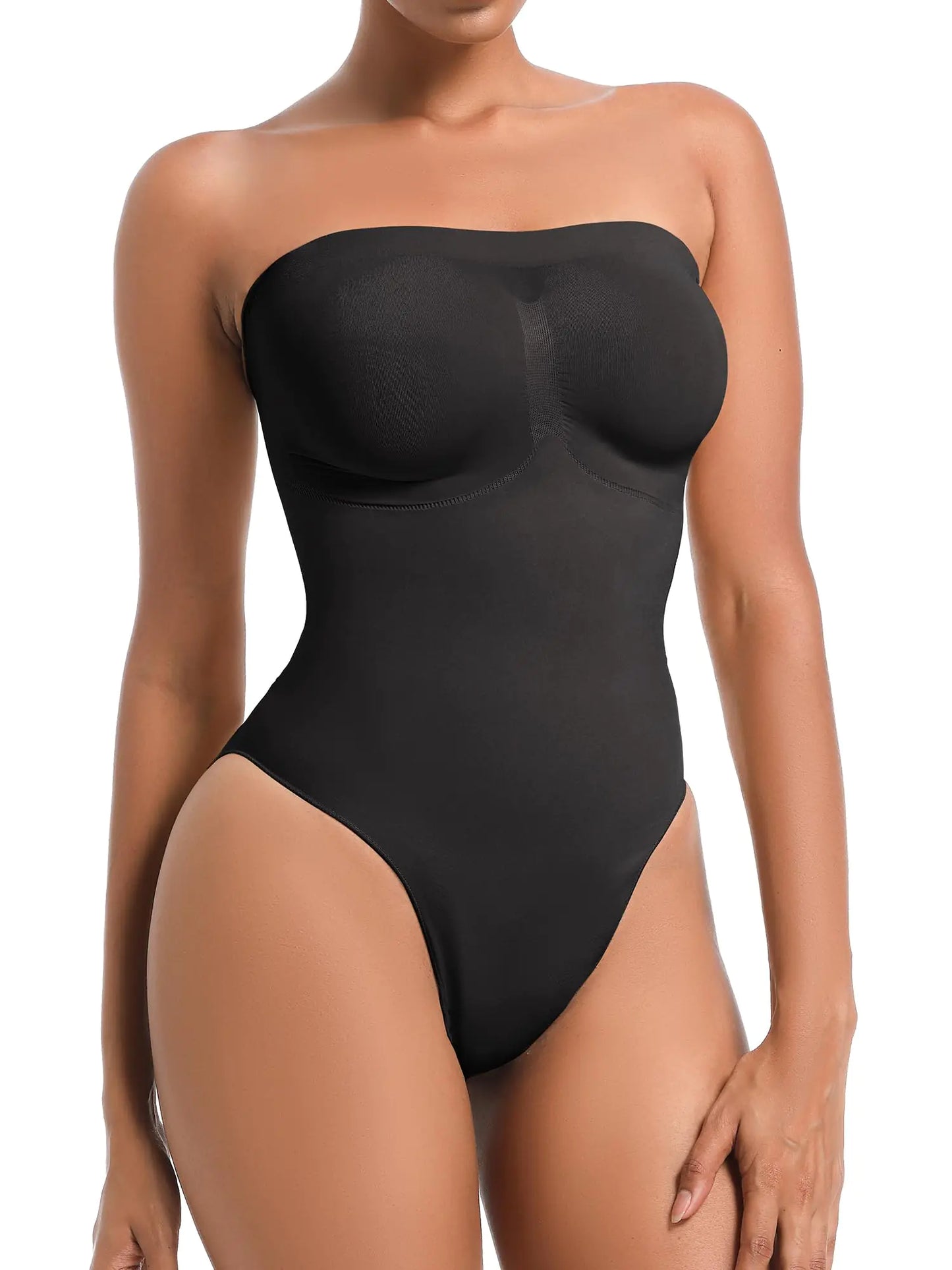 Atbuty Strapless Shapewear Bodysuit Tummy Control Thong Body Shaper for Women Under Dress with Removable Straps