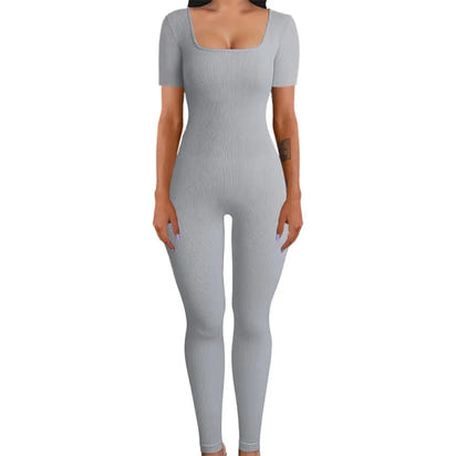 Autumn Winter Women's Ribbed Bodysuit with Square Neck