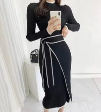 Turtleneck Rib Bandage Bodycon Sweater Dress