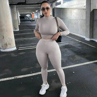 Women's Two-Piece Solid Autumn Overalls Set