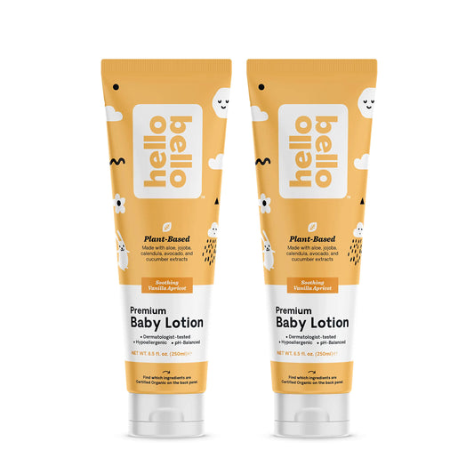 Hello Bello Premium Baby Lotion I Vegan and Cruelty Free Moisturizing Non-Greasy Lotion for Babies and Kids I Vanilla Apricot Scent I 17 FL Oz (2 Packs of 8.5oz)