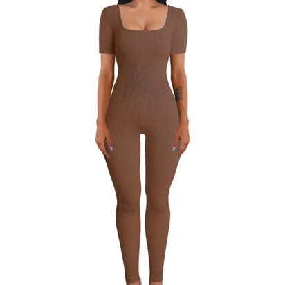 Autumn Winter Women's Ribbed Bodysuit with Square Neck