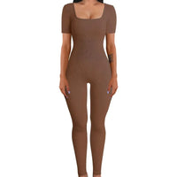 Autumn Winter Women's Ribbed Bodysuit with Square Neck
