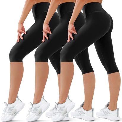 SUNCLOVE 3 Pack Capri Leggings for Women High Waisted Tummy Control Buttery Soft Workout Yoga Pants Womens Capri Leggings