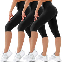SUNCLOVE 3 Pack Capri Leggings for Women High Waisted Tummy Control Buttery Soft Workout Yoga Pants Womens Capri Leggings