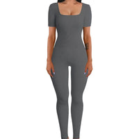 Autumn Winter Women's Ribbed Bodysuit with Square Neck