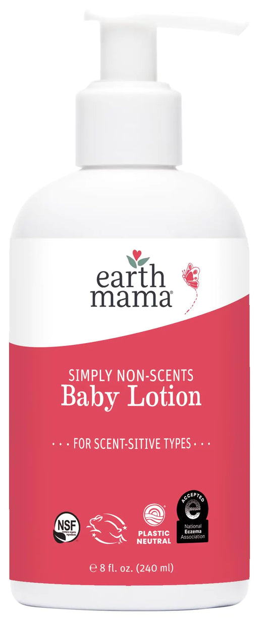 Earth Mama Simply Non-Scents Baby Lotion for Dry Skin Calendula Cream Skin Care for Kids Organic Moisturizer Unscented Lotion with Aloe Juice Rooibos & Shea Butter 8-Fl oz