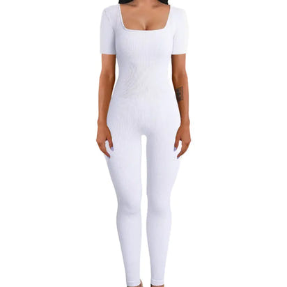 Autumn Winter Women's Ribbed Bodysuit with Square Neck