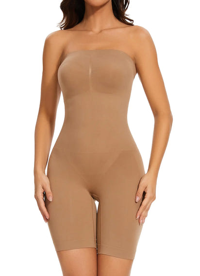 AliyaFeng Strapless Shapewear Bodysuit for Women Tummy Control Full Body Shaper Bodysuit Under Dress Seamless Coffee