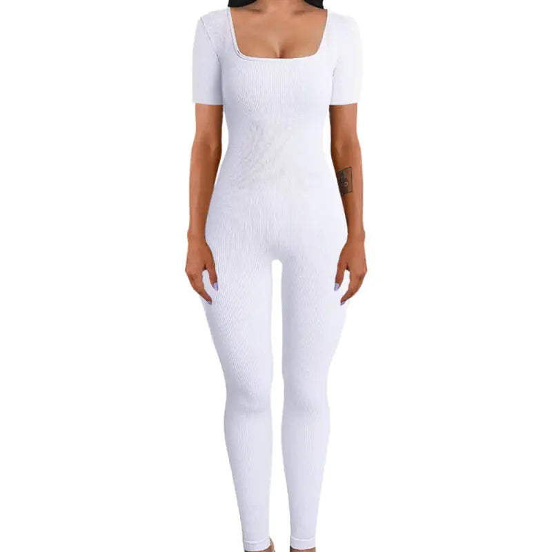 Autumn Winter Women's Ribbed Bodysuit with Square Neck