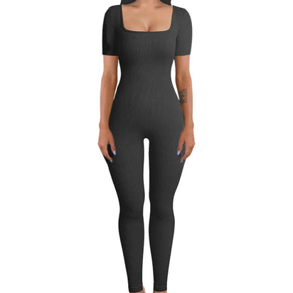 Autumn Winter Women's Ribbed Bodysuit with Square Neck