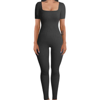 Autumn Winter Women's Ribbed Bodysuit with Square Neck