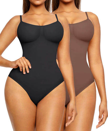 FeelinGirl Shapewear Bodysuit for Women Tummy Control Sculpting Snatched Waist Body Suit Shaper Brief Black Brown M/L