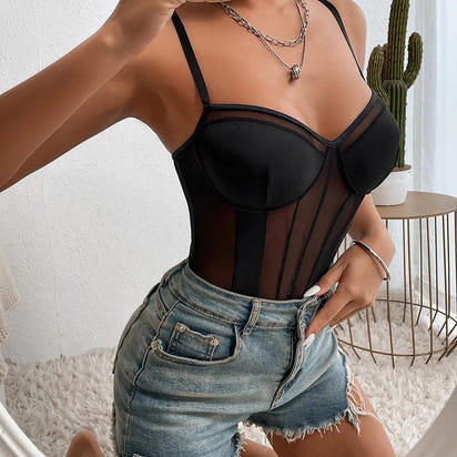 Deep V-Neck Adjustable Strap Shapewear Bodysuit