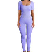 Autumn Winter Women's Ribbed Bodysuit with Square Neck