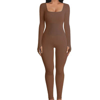 Autumn Winter Women's Ribbed Bodysuit with Square Neck