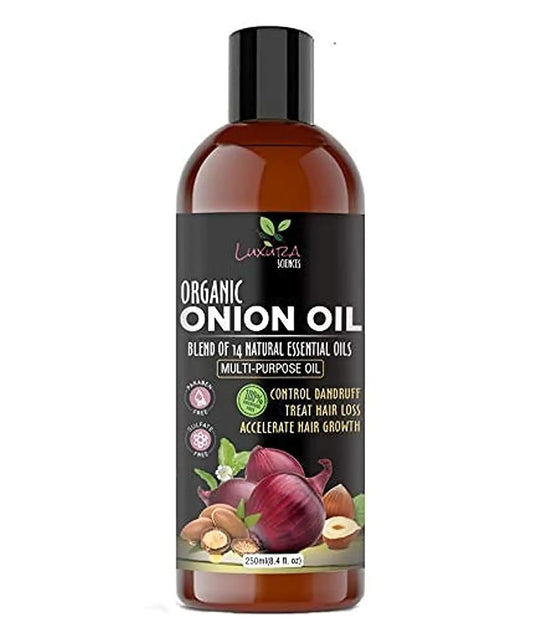 Luxura Sciences Organic Onion Oil | Controls Hair Loss Dandruff & Helps with Growth | Infused with 14 Essential Oils for Strong Roots | Sulfate-Free Hair Care | 8.45 Fl Oz/250ml
