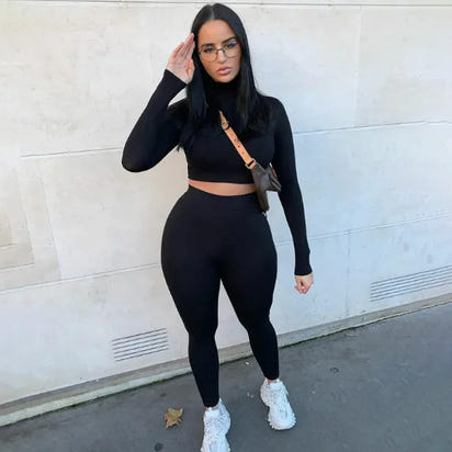 Women's Two-Piece Solid Autumn Overalls Set