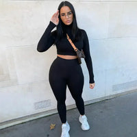 Women's Two-Piece Solid Autumn Overalls Set